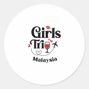 Cute Wine Girls Trip Malaysia Travel Vacation Classic Round Sticker