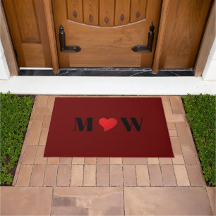 Cute wine red heart custom couple monogram doormat