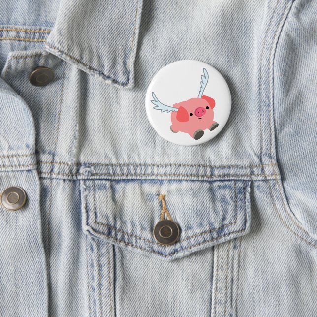 Cute Winged Cartoon Pig 6 Cm Round Badge (In Situ)