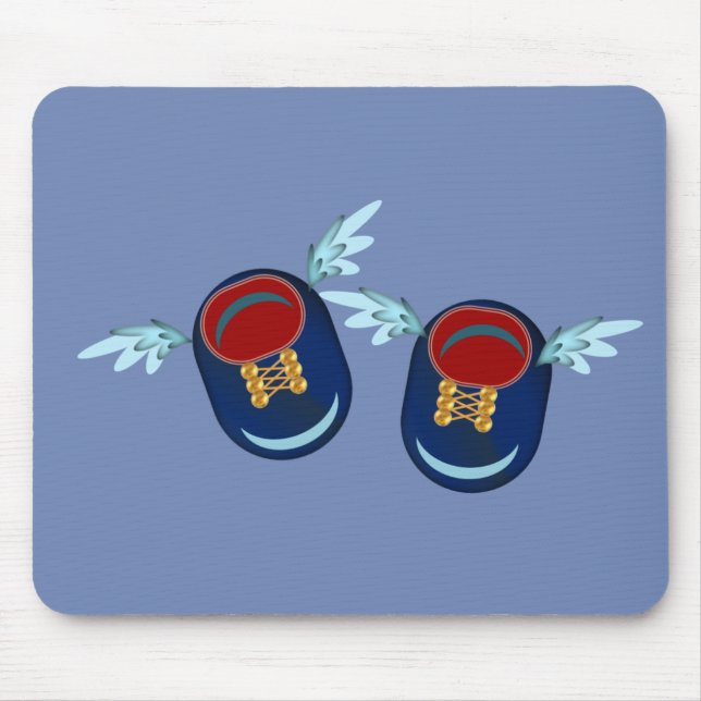 Cute winged little shoes in blue and red mouse mat (Front)