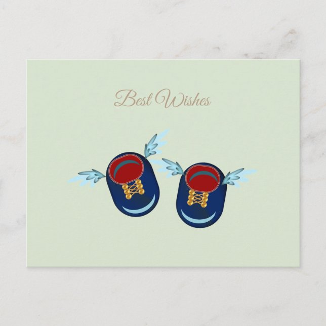 Cute winged little shoes in blue and red postcard (Front)