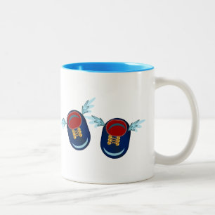 Cute winged little shoes in blue and red Two-Tone coffee mug