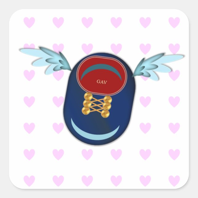Cute winged shoe cartoon & pink hearts square sticker (Front)