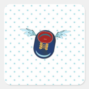 Cute winged shoe cartoon & stars square sticker