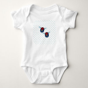 Cute winged shoes in blue red and stars baby bodysuit