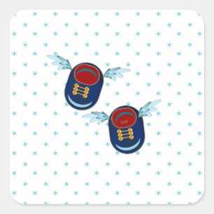 Cute winged shoes in blue red and stars square sticker