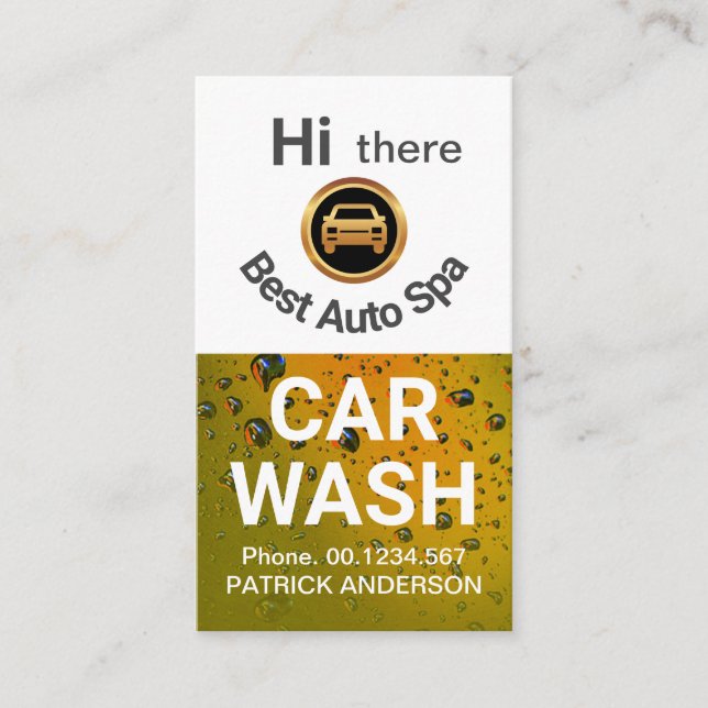 Cute Winking Car Face Gold Water Auto Car Detailer Business Card (Front)