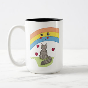 Cute Winking Cat under Smiling Rainbow Coffee Mug