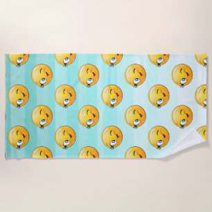 Cute Winking Face E moji Beach Towel