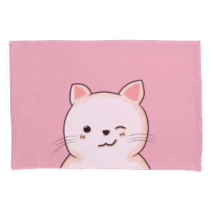 Cute winking kitty Cat pink Pillow cases
