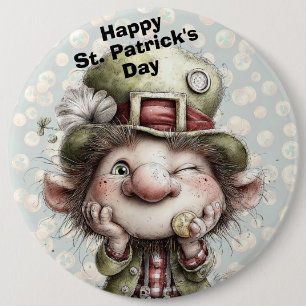 Cute Winking Leprechaun 6 Cm Round Badge