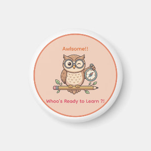 Cute Winking Owl Back to School Toon Illustration Magnet