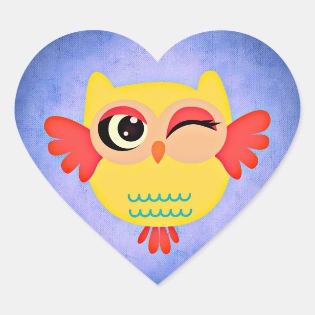 Cute Winking Owl Heart Sticker (Front)