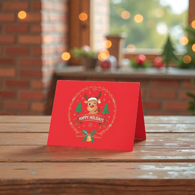 Cute Winking Reindeer Happy Holidays Christmas Car Thank You Card (Creator Uploaded)