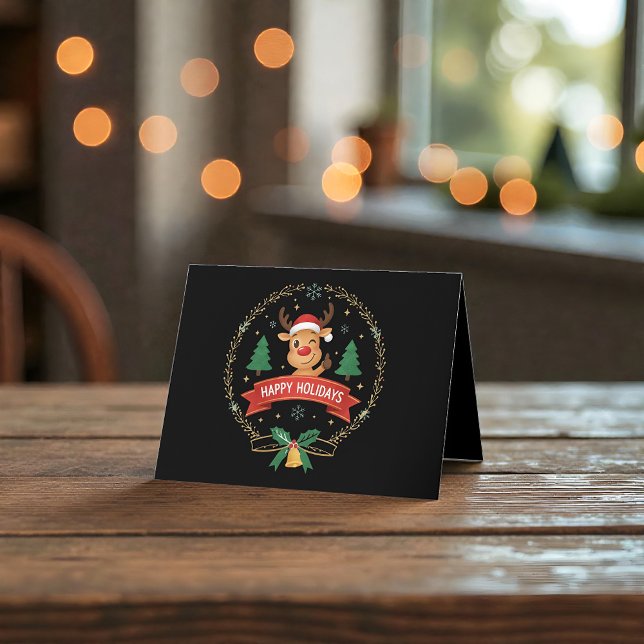 Cute Winking Reindeer Happy Holidays Christmas Car Thank You Card (Creator Uploaded)