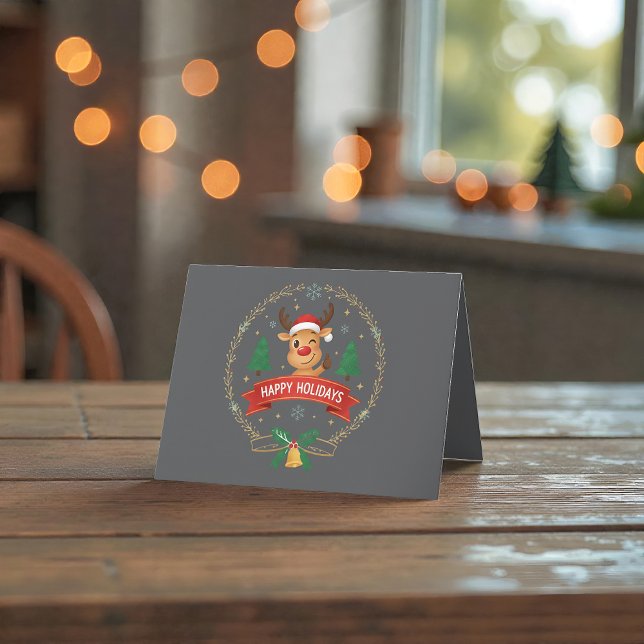 Cute Winking Reindeer Happy Holidays Christmas Car Thank You Card (Creator Uploaded)