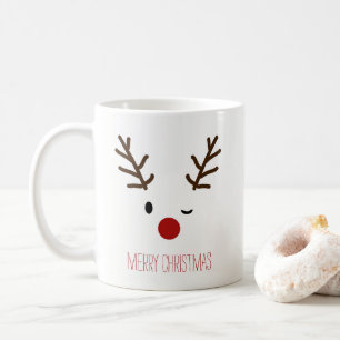 Cute Winking Rudolf Reindeer Christmas Coffee Mug