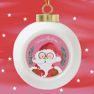 Cute Winking Santa Pink Merry Christmas Ornament