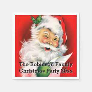 Cute Winking Santa with Christmas List Custom Napkin