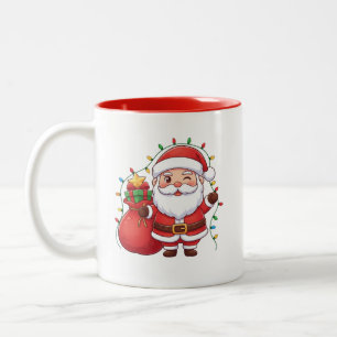 Cute Winking Santa with Gifts Christmas Mug