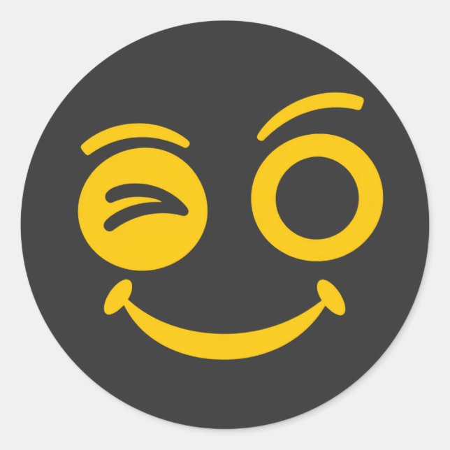 Cute Winking Smiley Face Black Round Coaster Classic Round Sticker (Front)