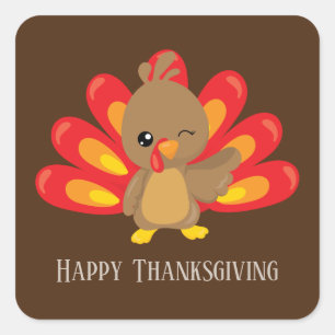 Cute winking Thanksgiving turkey add message Square Sticker