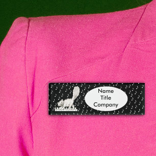 Cute Winking White Cat Prancing on Piano Keys Name Tag