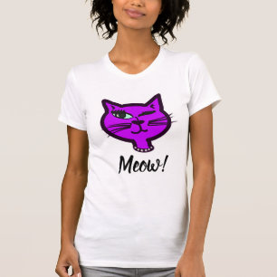 Cute Winky Purple Cartoon Cat T-Shirt