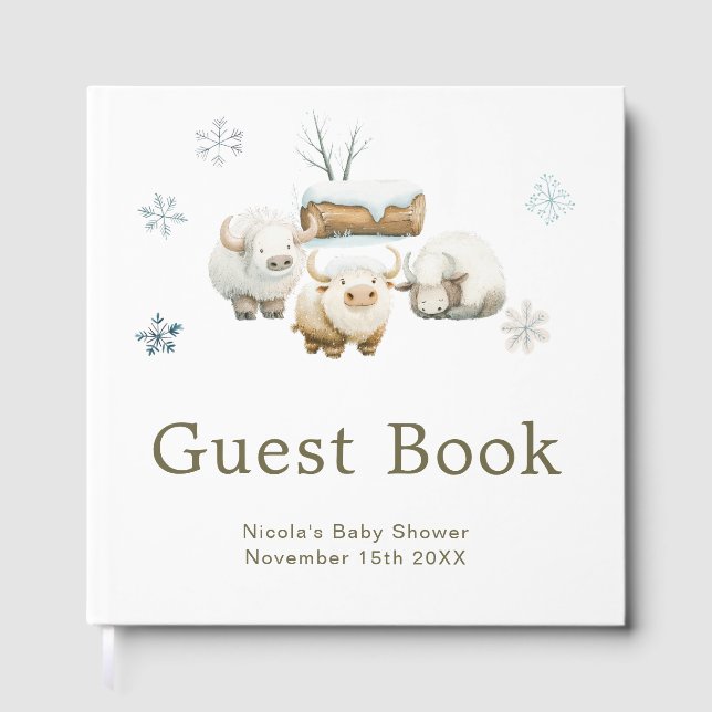 Cute Winter Arctic Cow Baby Shower  Guest Book (Front)