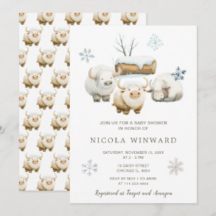 Cute Winter Arctic Cow Baby Shower Invitation