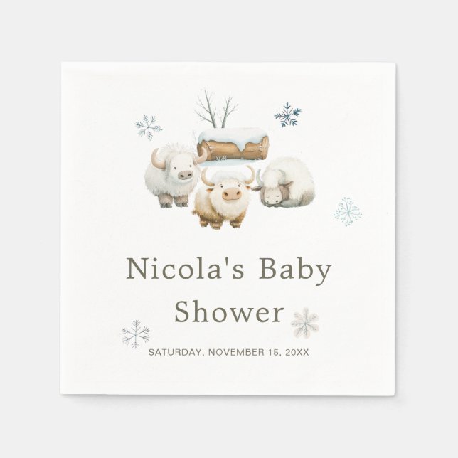 Cute Winter Arctic Cow Baby Shower  Napkin (Front)