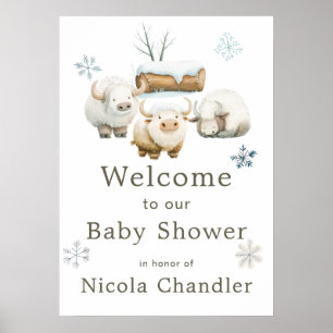 Cute Winter Arctic Cow Baby Shower Poster