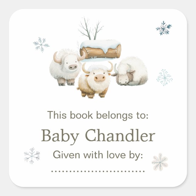Cute Winter Arctic Cow Baby Shower  Square Sticker (Front)