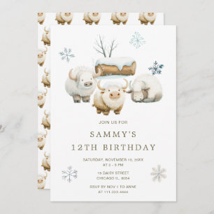 Cute Winter Arctic Cow Birthday Invitation