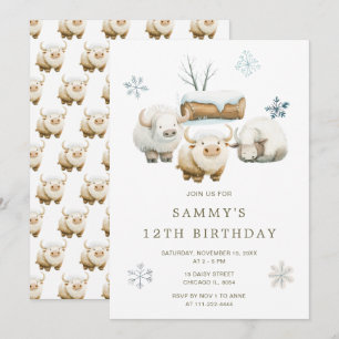 Cute Winter Arctic Cow Birthday Invitation