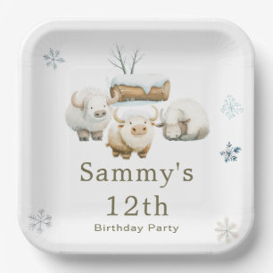 Cute Winter Arctic Cow Birthday  Paper Plate