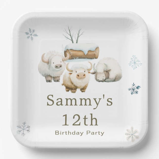 Cute Winter Arctic Cow Birthday  Paper Plate (Front)