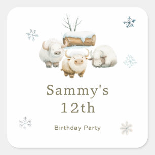 Cute Winter Arctic Cow Birthday Shower  Square Sticker