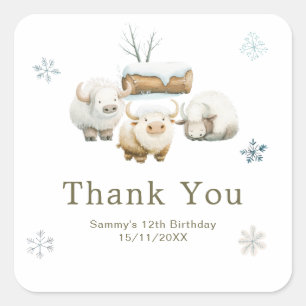 Cute Winter Arctic Cow Birthday Square Sticker