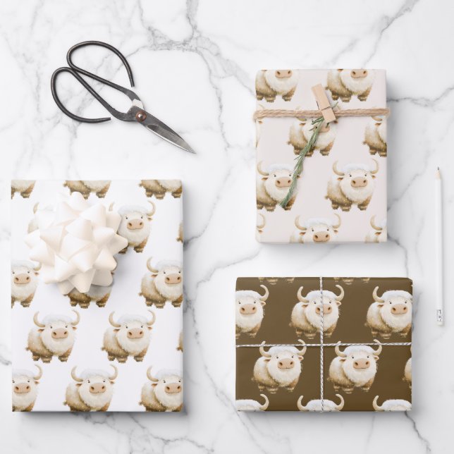Cute Winter Arctic Cow Wrapping Paper Sheet (Front)