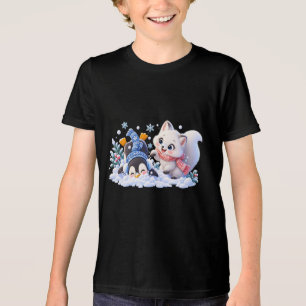 Cute Winter Arctic Fox and Penguin Playing in Snow Tri-Blend Shirt