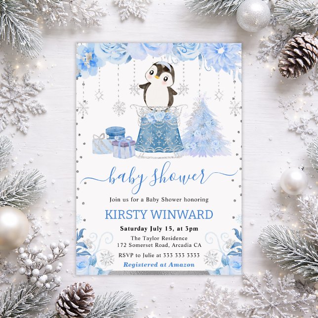 Cute Winter Arctic Penguin Baby Shower Invitation (Creator Uploaded)