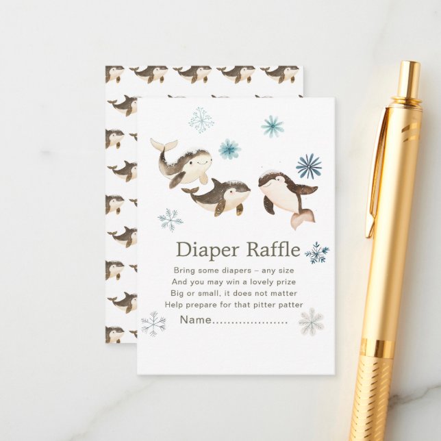 Cute Winter Arctic Whale Baby Shower Diaper Raffle Enclosure Card (Front/Back In Situ)