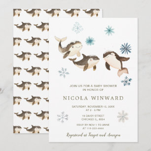 Cute Winter Arctic Whale Baby Shower Invitation