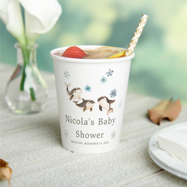 Cute Winter Arctic Whale Baby Shower Paper Cups (Insitu)