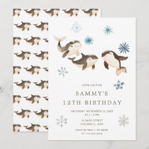 Cute Winter Arctic Whale Birthday Party Invitation