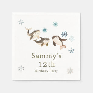 Cute Winter Arctic Whale Birthday Party Napkin