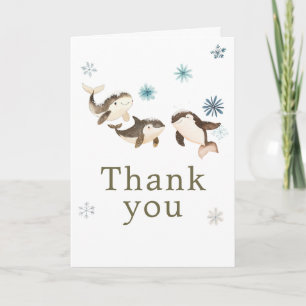 Cute Winter Arctic Whale Birthday Party Thank You Card