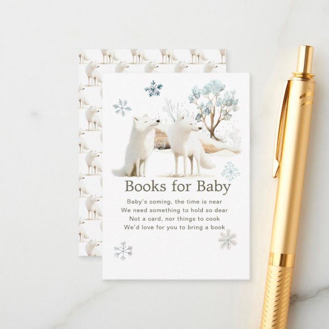 Cute Winter Arctic Wolf Baby Shower Books For Baby Enclosure Card (Front/Back In Situ)