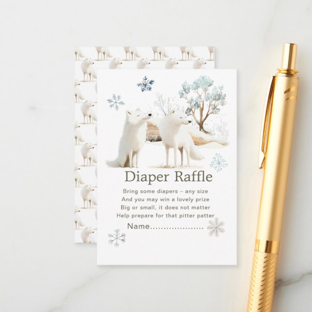 Cute Winter Arctic Wolf Baby Shower Diaper Raffle Enclosure Card (Front/Back In Situ)
